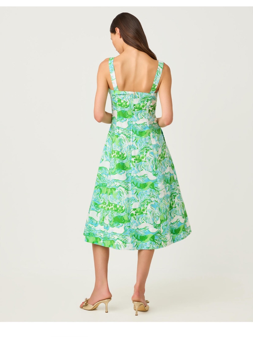 Sleeveless Floral A-Line Dress in Green and Aqua Lilly Pulitzer EUC 16 - Picture 2 of 2
